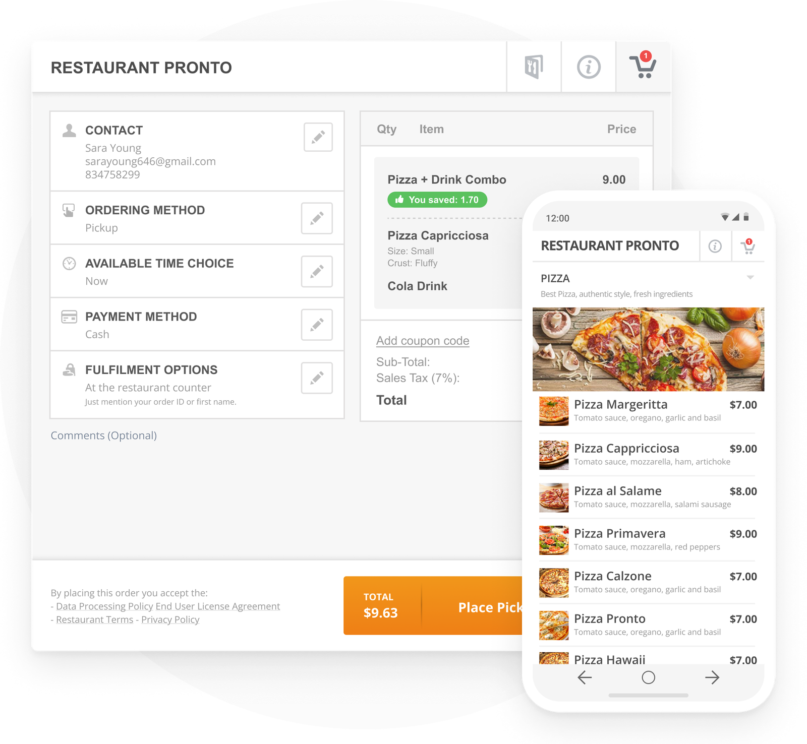 Botão de iniciar pedido no Facebook